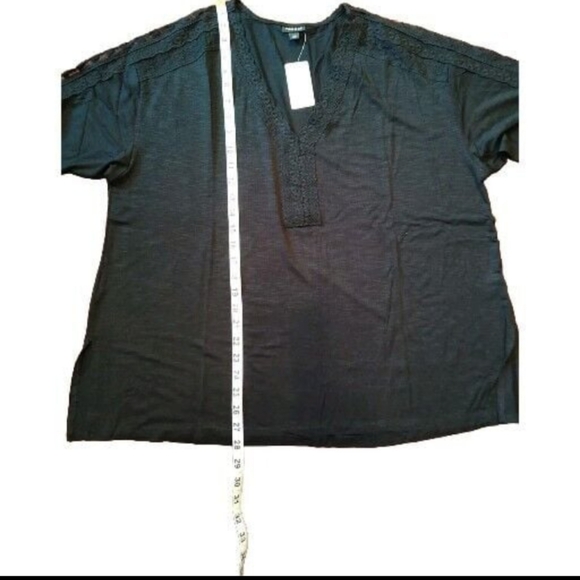 Torrid Top Black Long Sleeve V Neck, Lace Drop Shoulder Stretch Knit 1X 1 NEW - Picture 7 of 8